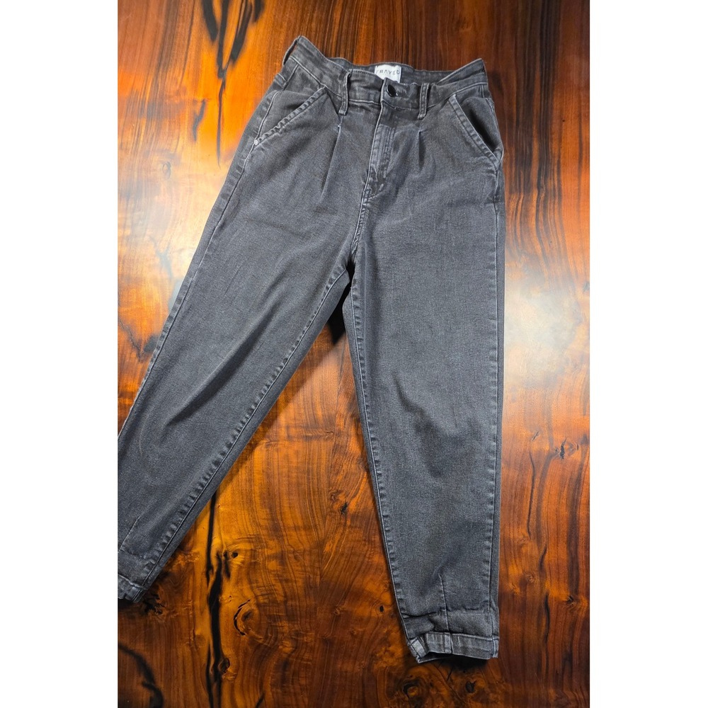 Frayed Womens High Waisted Pleated Mom Jeans Charcoal 90's Boho Indiesleaze y2k